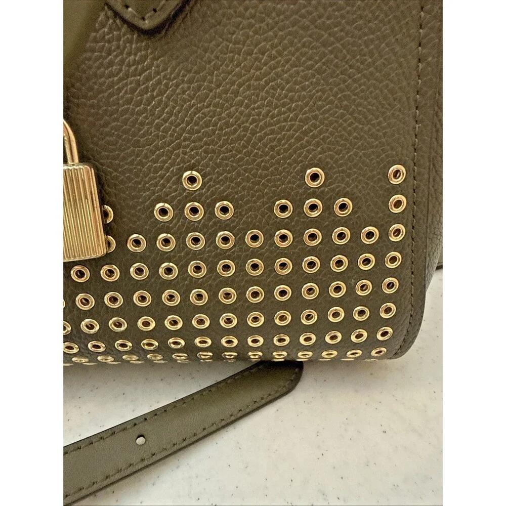 MICHAEL KORS HAYES Medium Leather Messenger Bag Green W/ Matching Wallet